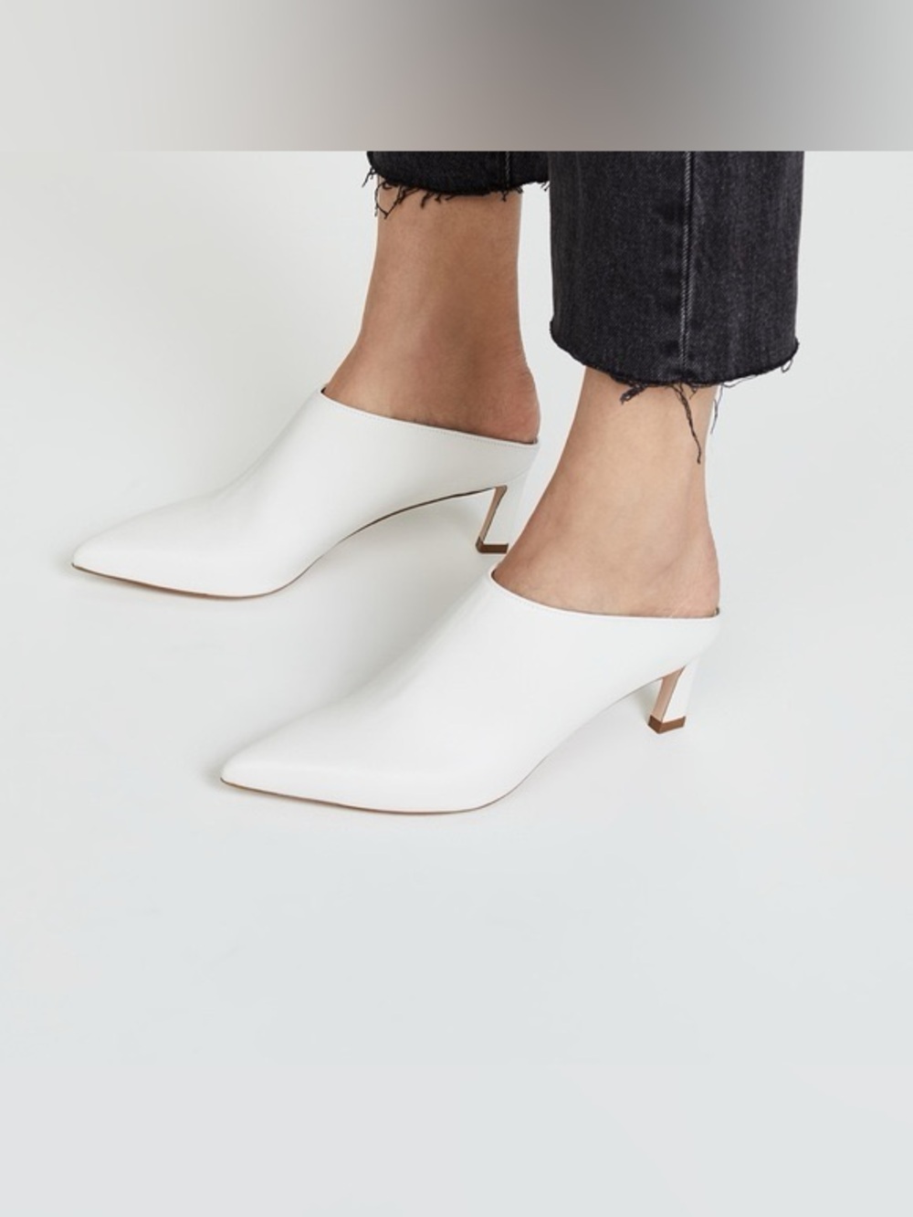 Stuart Weitzman mira white leather pointed toe slide on mules kitten heels 7.5